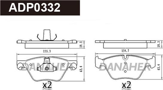 Danaher ADP0332 - Тормозные колодки, дисковые, комплект autospares.lv