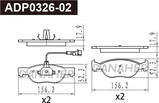 Danaher ADP0326-02 - Тормозные колодки, дисковые, комплект autospares.lv