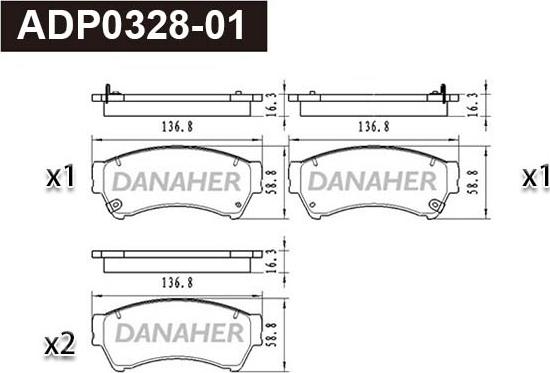 Danaher ADP0328-01 - Тормозные колодки, дисковые, комплект autospares.lv