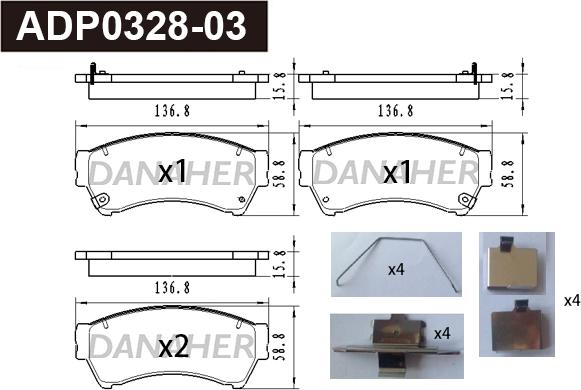 Danaher ADP0328-03 - Тормозные колодки, дисковые, комплект autospares.lv