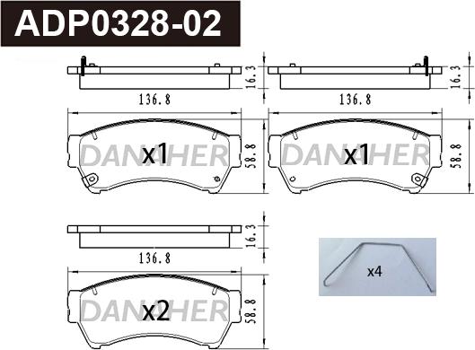 Danaher ADP0328-02 - Тормозные колодки, дисковые, комплект autospares.lv