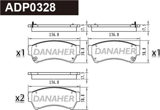 Danaher ADP0328 - Тормозные колодки, дисковые, комплект autospares.lv