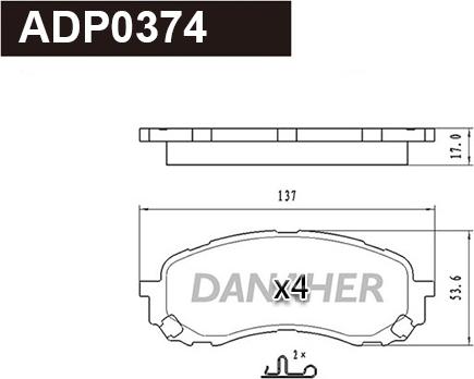 Danaher ADP0374 - Тормозные колодки, дисковые, комплект autospares.lv