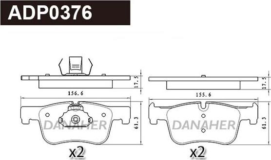 Danaher ADP0376 - Тормозные колодки, дисковые, комплект autospares.lv