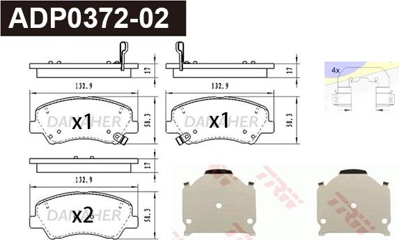 Danaher ADP0372-02 - Тормозные колодки, дисковые, комплект autospares.lv