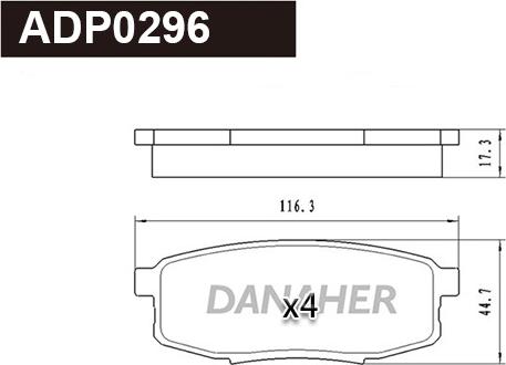 Danaher ADP0296 - Тормозные колодки, дисковые, комплект autospares.lv