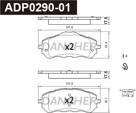 Danaher ADP0290-01 - Тормозные колодки, дисковые, комплект autospares.lv