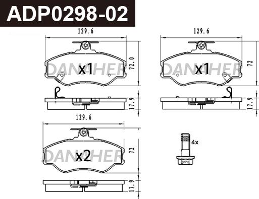 Danaher ADP0298-02 - Тормозные колодки, дисковые, комплект autospares.lv