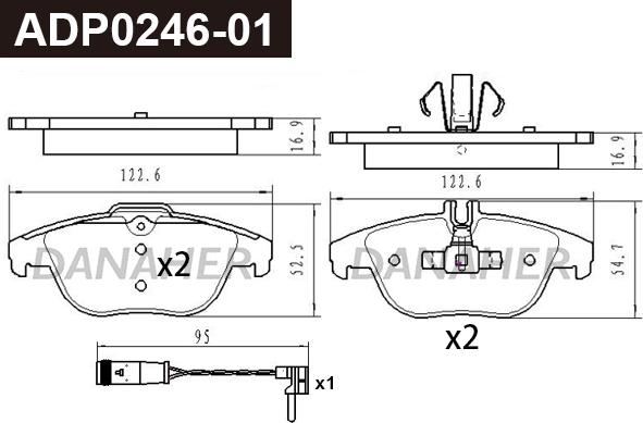 Danaher ADP0246-01 - Тормозные колодки, дисковые, комплект autospares.lv