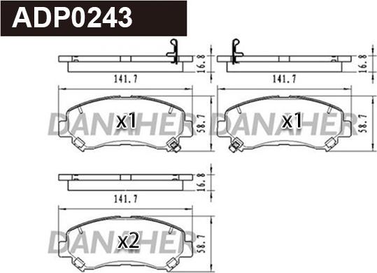 Danaher ADP0243 - Тормозные колодки, дисковые, комплект autospares.lv