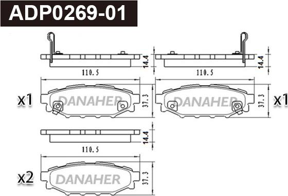 Danaher ADP0269-01 - Тормозные колодки, дисковые, комплект autospares.lv