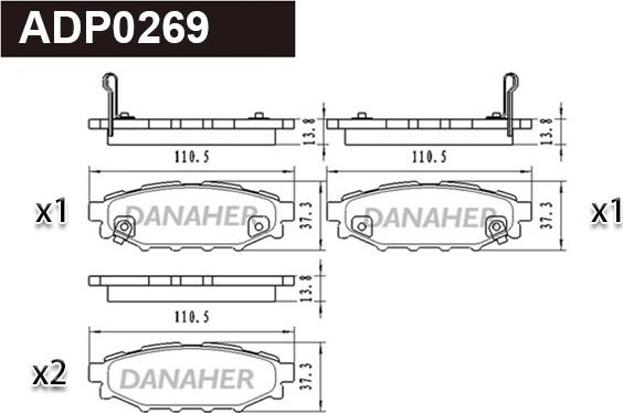 Danaher ADP0269 - Тормозные колодки, дисковые, комплект autospares.lv