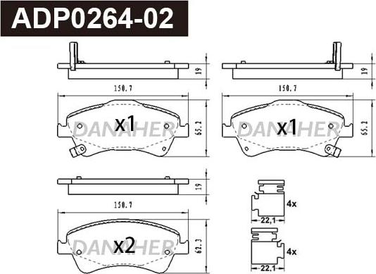 Danaher ADP0264-02 - Тормозные колодки, дисковые, комплект autospares.lv