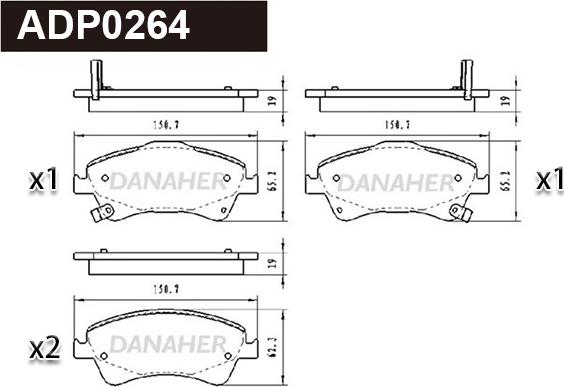 Danaher ADP0264 - Тормозные колодки, дисковые, комплект autospares.lv