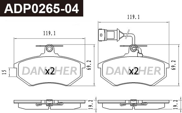 Danaher ADP0265-04 - Тормозные колодки, дисковые, комплект autospares.lv