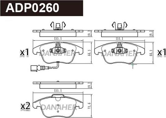 Danaher ADP0260 - Тормозные колодки, дисковые, комплект autospares.lv