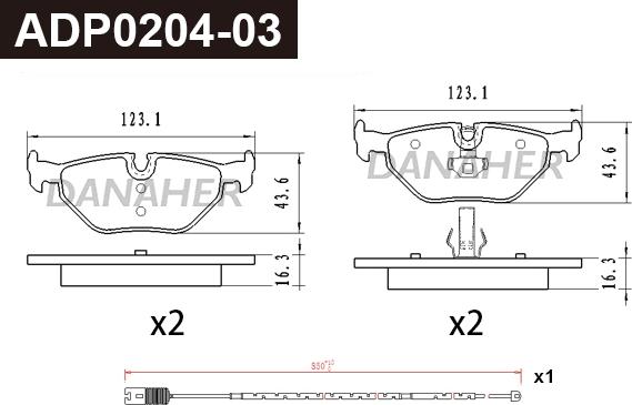 Danaher ADP0204-03 - Тормозные колодки, дисковые, комплект autospares.lv