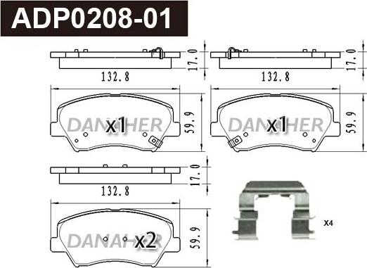 Danaher ADP0208-01 - Тормозные колодки, дисковые, комплект autospares.lv