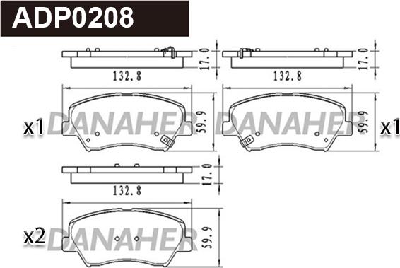 Danaher ADP0208 - Тормозные колодки, дисковые, комплект autospares.lv