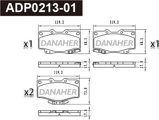 Danaher ADP0213-01 - Тормозные колодки, дисковые, комплект autospares.lv