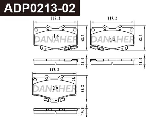 Danaher ADP0213-02 - Тормозные колодки, дисковые, комплект autospares.lv