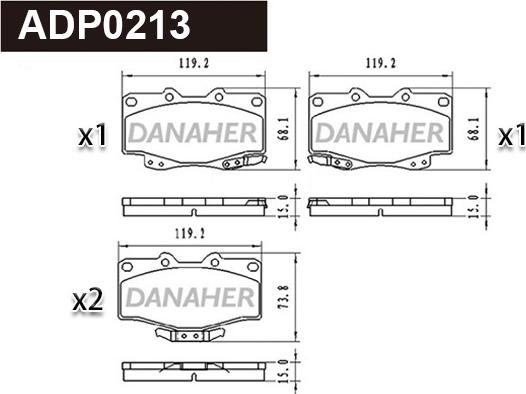 Danaher ADP0213 - Тормозные колодки, дисковые, комплект autospares.lv