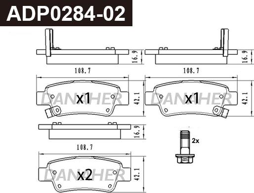 Danaher ADP0284-02 - Тормозные колодки, дисковые, комплект autospares.lv