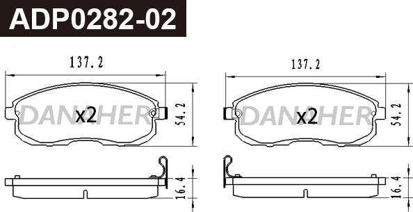 Danaher ADP0282-02 - Тормозные колодки, дисковые, комплект autospares.lv