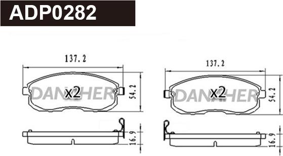 Danaher ADP0282 - Тормозные колодки, дисковые, комплект autospares.lv