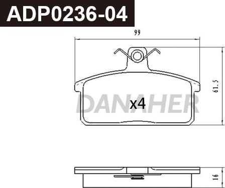 Danaher ADP0236-04 - Тормозные колодки, дисковые, комплект autospares.lv