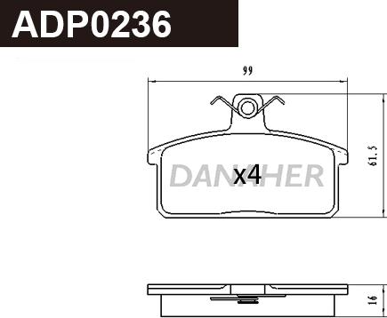 Danaher ADP0236 - Тормозные колодки, дисковые, комплект autospares.lv