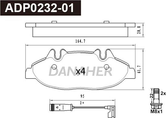 Danaher ADP0232-01 - Тормозные колодки, дисковые, комплект autospares.lv