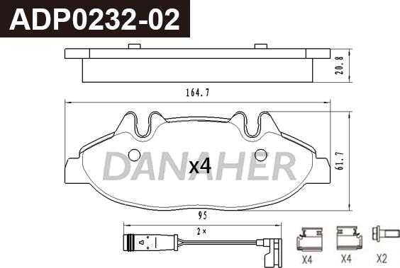 Danaher ADP0232-02 - Тормозные колодки, дисковые, комплект autospares.lv