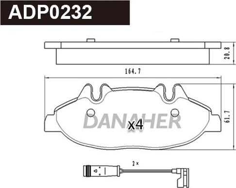 Danaher ADP0232 - Тормозные колодки, дисковые, комплект autospares.lv