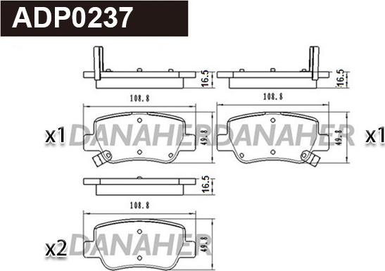 Danaher ADP0237 - Тормозные колодки, дисковые, комплект autospares.lv