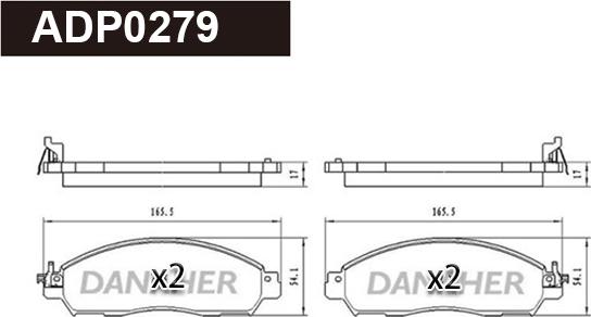 Danaher ADP0279 - Тормозные колодки, дисковые, комплект autospares.lv