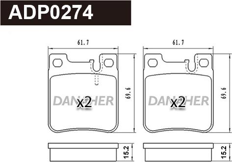 Danaher ADP0274 - Тормозные колодки, дисковые, комплект autospares.lv