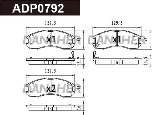 Danaher ADP0792 - Тормозные колодки, дисковые, комплект autospares.lv