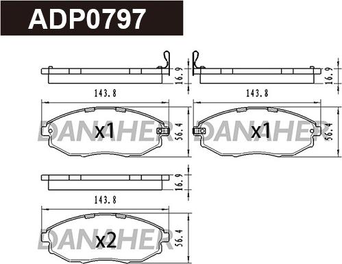 Danaher ADP0797 - Тормозные колодки, дисковые, комплект autospares.lv