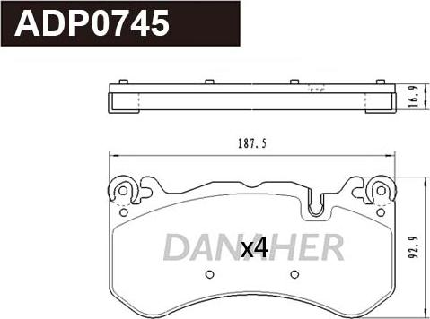 Danaher ADP0745 - Тормозные колодки, дисковые, комплект autospares.lv