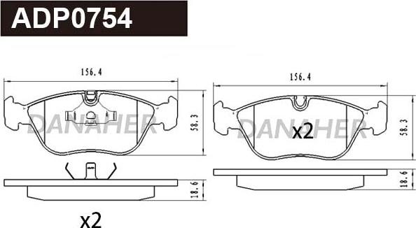 Danaher ADP0754 - Тормозные колодки, дисковые, комплект autospares.lv