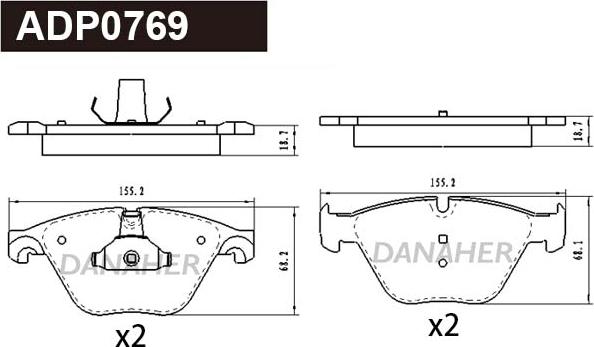 Danaher ADP0769 - Тормозные колодки, дисковые, комплект autospares.lv