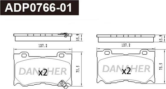 Danaher ADP0766-01 - Тормозные колодки, дисковые, комплект autospares.lv