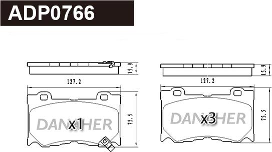 Danaher ADP0766 - Тормозные колодки, дисковые, комплект autospares.lv