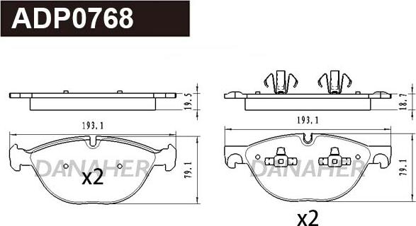 Danaher ADP0768 - Тормозные колодки, дисковые, комплект autospares.lv