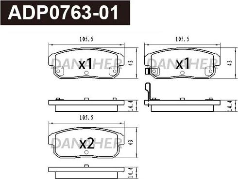 Danaher ADP0763-01 - Тормозные колодки, дисковые, комплект autospares.lv