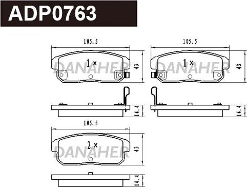 Danaher ADP0763 - Тормозные колодки, дисковые, комплект autospares.lv