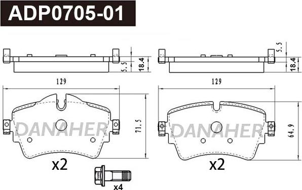 Danaher ADP0705-01 - Тормозные колодки, дисковые, комплект autospares.lv