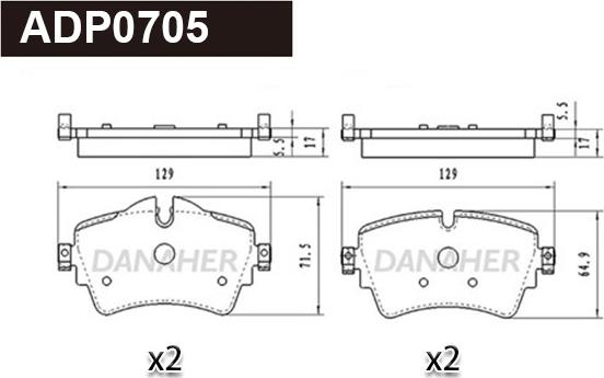 Danaher ADP0705 - Тормозные колодки, дисковые, комплект autospares.lv