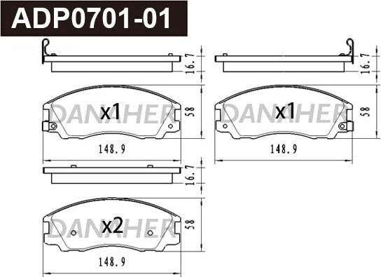 Danaher ADP0701-01 - Тормозные колодки, дисковые, комплект autospares.lv